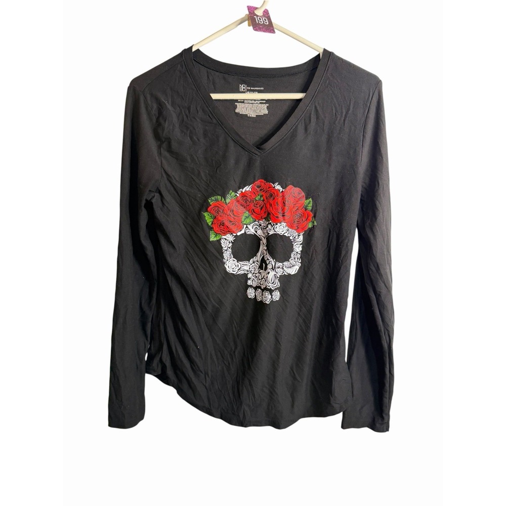 NOBO no boundaries womens long sleeve v neck skull shirt size large 11 13